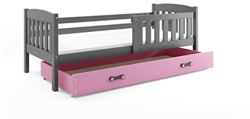 Jacob Kinderbett für 1 Kinderbett, 160 x 80 cm, Farbe: Grau, mit Schaumstoff-Matratze 160 x 80 cm, inkl. Lattenrost und Schublade, Rosa