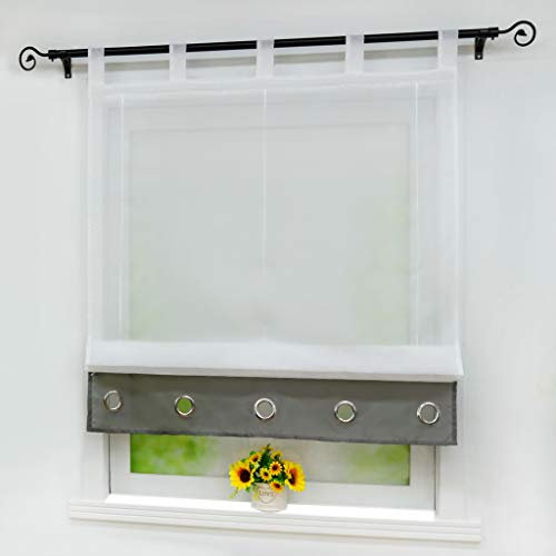 Yujiao Mao Voile Raffrollo Moderner Einfachheit Stil Zierösen Raffgardinen Raffrollo mit Schlaufen 1er-Pack, Weiß-Grau, BxH 120x155cm