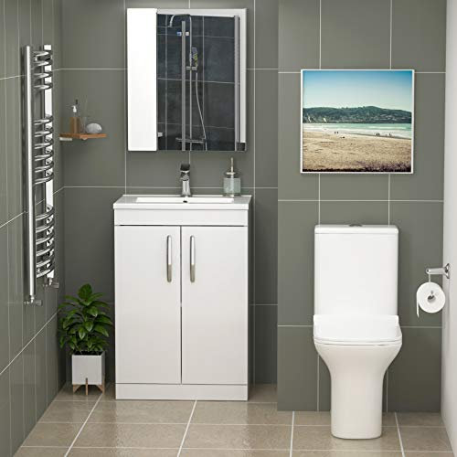 Turin 500mm Gloss White 2 Door Vanity Unit with Minimalist Basin Sink & Cube Close Coupled Toilet - Slim Seat Cistern