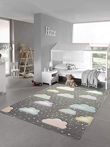Teppich-Traum Kinderteppich Wolke Kinderzimmerteppich in grau blau rosa Größe 80x150 cm