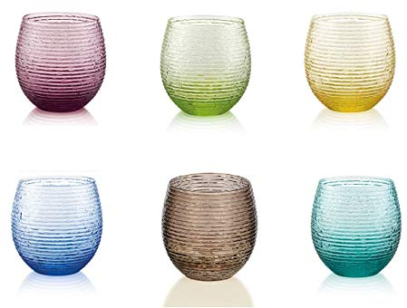 Set 6 Bicchieri Acqua Vino Trasparente Multicolore Vetro IVV 25 cl