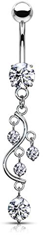 Paula & Fritz® Bauch-nabelpiercing Chirurgenstahl Wein-Rebe Anhänger Zirkonia 10-mm Stab-länge Silber Klar Banane Bauch-Piercing Bananabell Nabel-Piercing