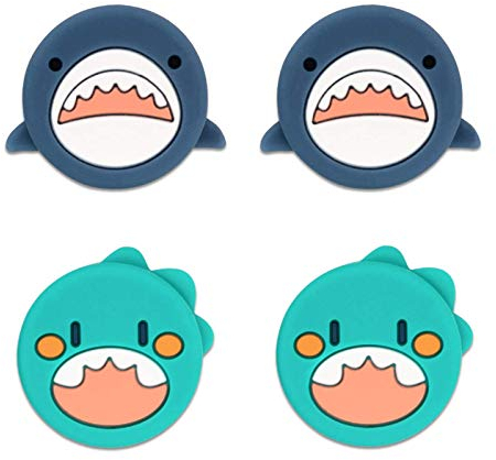 GeekShare 4PCS Niedliche Hai-Daumengriffkappen, kompatibel mit Switch & Switch Lite, weiche Silikon-Joystick-Abdeckung