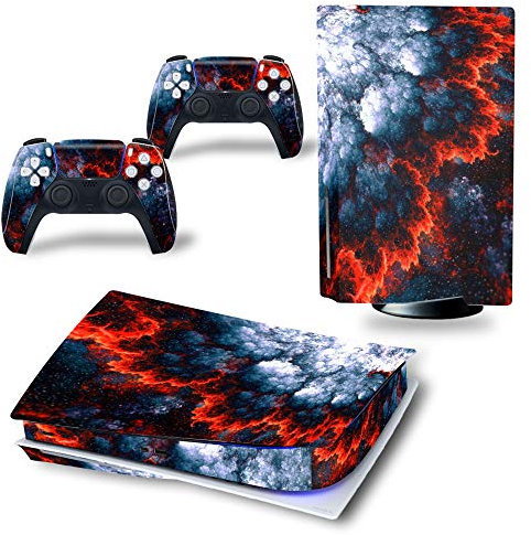 Ps5 Stickers Full Body Vinyl Skin Decal Cover for Playstation 5 Digital Edition Console Controllers (CD Version, Colorful fire)