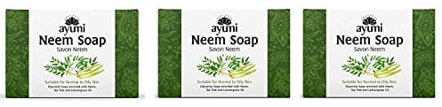 Ayumi Neem & Tea Tree Soap Bar, Gently Removes Impurities & Cleanses the Skin, Based on Traditional Extracts of Ayurveda to Keep Skin Looking Natural - 3 x 100g