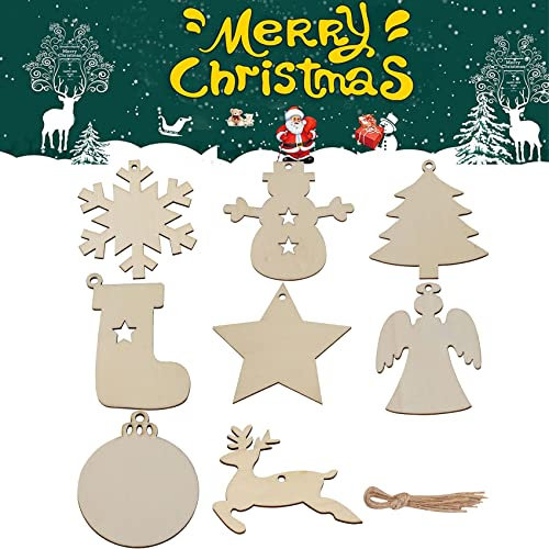 Abnaok 80 Stück Basteln Weihnachten Kinder, Baumanhänger Weihnachten, Holz Christbaumschmuck, Holzanhänger Deko Weihnachtsdekoration Set, Weihnachtsanhänger basteln