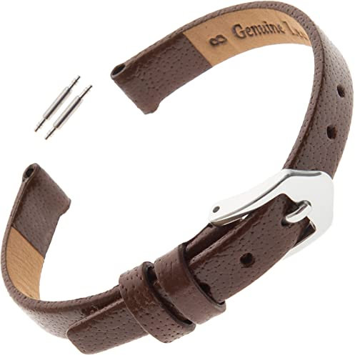 Gilden F66-0206-S Uhrenarmband für Damenuhr, flach, poliertes Leder, 6 mm, Standard, braun, silberfarbene Schnalle, 6 mm
