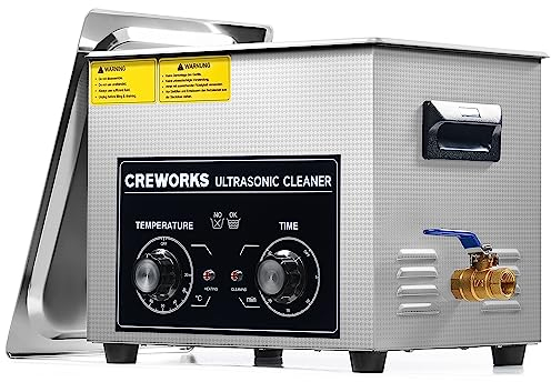 CREWORKS Ultraschallreinigungsgerät Edelstahl 10L Ultraschallreiniger mit Heizung Timer Degas- und Sanftmodus für Zahnprothesen Schmuck Brillen Uhren Gläser Ultraschall-Reinigungsgerät mit Knöpfen