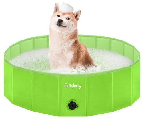 furrybaby Piscina Plegable para Perros, Piscina Acolchada para Perros, portátil para baño de Perros, Piscina de plástico para Perros, Piscina Grande y Dura para niños (Verde 100 x 30 cm)