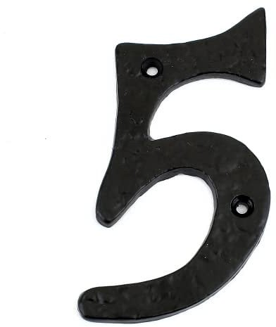 Nutfield Hardware 4 Inch / 100mm House Numbers Black Antique Cast Iron Door Numbers Screw Fixed Mailbox Office Hotel House Door Number 5 with Mounting Screws for Walls, Doors, and Gates