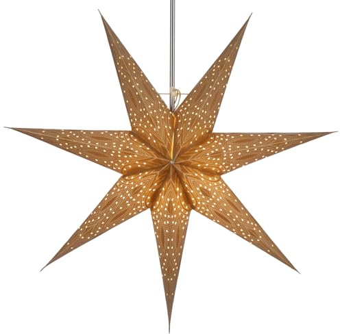 Faltbarer Leucht Papierstern, Weihnachtsdeko 60 cm, Luminea gold | Handgefertigter Papierstern, stimmungsvolle Fensterdeko, TÜV geprüft, einfache Montage, inklusive Anleitung