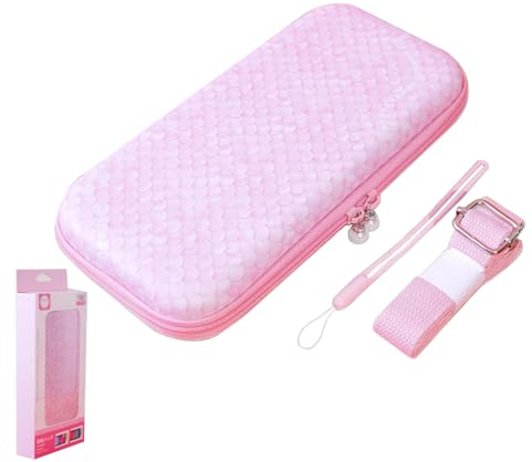 Tragetasche kompatibel mit Nintendo Switch OLED Modell /Switch, Hartschale schützende Reisetasche mit 10 Game Card Slots für NS Switch Konsole Joy-Con & Zubehör (Pink Fish Scale)