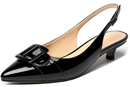 Elashe Femme Escarpins Petit Talon Kitten Heels Slingback Bout Pointu Pumps Chic Boucle Chaussure Noir EU45