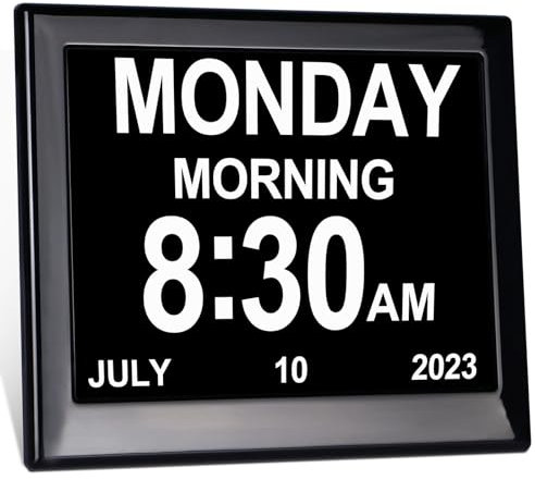 TSITSC Dementia Clock, 8 Day Date Time Clock for Seniors Elderly with 12 Alarms + Auto-Dimming Digital Calendar Impaired Vision Memory Loss for Seniors Elderly Patients (Black)