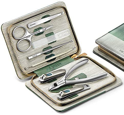 MR.GREEN Manicure Sets Pedicure Kits Stainless Steel Nail Clipper Set Personal Care Tools with PU Leather Case (Green)