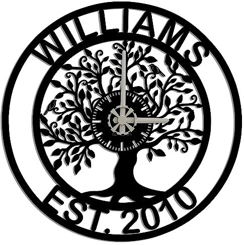 Orologio personalizzato dell'albero genealogico, orologio personalizzato dell'albero genealogico, orologio personalizzato, orologio in metallo, arte da parete in metallo, orologio (* 50 x 50 x 50 cm)
