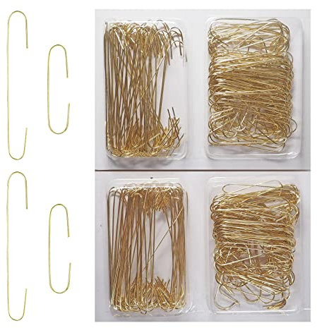 300 x Aufhänger für Christbaumkugeln & Osterdeko in Gold - Längen 4 cm (200 x) & 6,5 cm (100 x) - Haken zum einfachen & sicheren Aufhängen von Weihnachtskugeln & Ostereiern