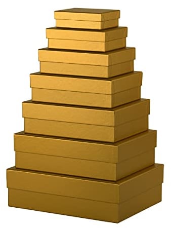 Rössler Papier 13411453750 - Boxline Geschenkbox mit Deckel, 7er Set Geschenkschachteln, Gold, Kartonagen rechteckig