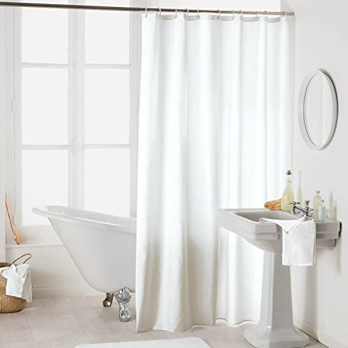 Sanixa U1800693 Duschvorhang Textil 180x200 cm Uni Weiß einfarbig wasserabweisend waschbar Badewannenvorhang Vorhang hochwertige Qualität mit Ringen Metallösen