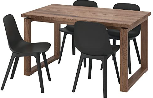 IKEA ODGER/MÖRBYLÅNGA Tisch und 4 Stühle, 140x85 cm, Eichenfurnier braun gebeizt/anthrazit