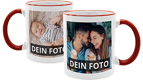 PhotoFancy® - Fototasse beidseitig Bedruckt - Personalisierte Tasse mit eigenen Fotos selbst gestalten - Rot