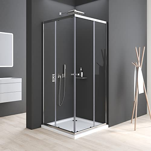 Duschkabine Schiebetür, Duschkabine 80x80 cm Eckeinstieg Duschabtrennung 6mm ESG Glas Duschtür Duschwand Höhe 185cm