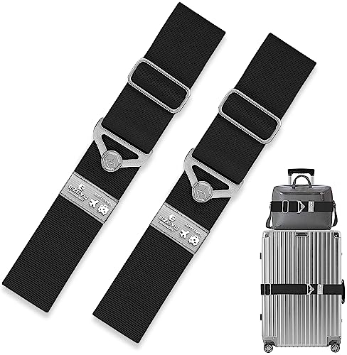 2 Stück Elastisch Koffergurt Set, Einstellbar Kofferband Gurt, Schwarz 2-in-1-Reisegürtel für GepäckKoffergurte Personalisierte Identifikation Verstellbare Rutschfestes Reisezube