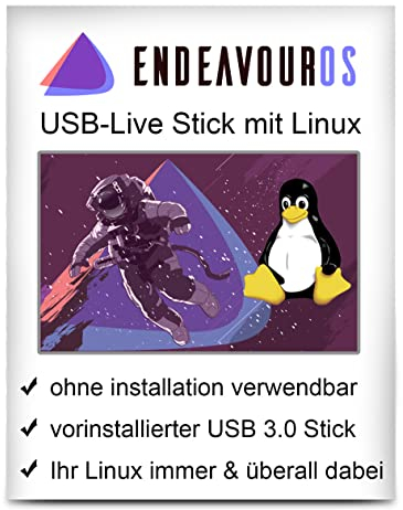 Linux EndeavourOS mit 64 Bit auf 32 GB USB 3.0 Stick - USB Live Stick - bootfähig