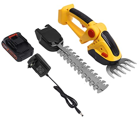 Focket Cisaille à Gazon et Coupe-arbustes sans Fil, Taille-haie Portable 2 en 1, Coupe-Herbe électrique avec Batterie Rechargeable 1500 MAh et Chargeur Inclus pour Jardin, Pelouse (Jaune)