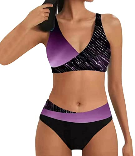 Bikini da donna, set bikini da donna, con push up, a vita alta, taglie grandi, sexy, per la pancia, bikini, con seni, a triangolo, con allacciatura al collo, con ferretto