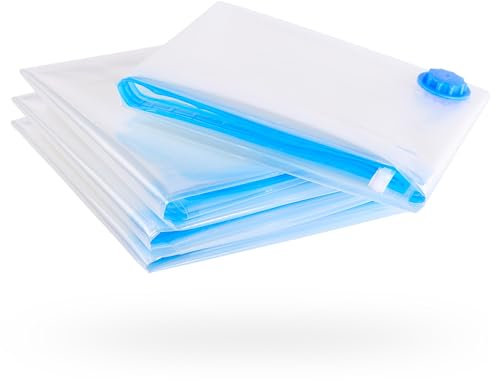 figg 4er Set Vakuumbeutel für Kleidung mit luftdichtem Ventil und Etiketten zum Beschriften (Größe S - 60x40cm*)