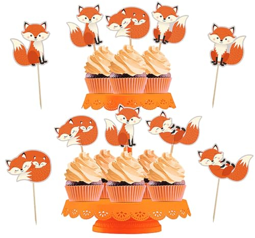 Silars Fuchs Cupcake Topper, 24 Stücke Tortendeko Füchse Deko Geburtstag, Foxes Tortenaufleger für Cupcake DIY Deko für Wald, Tiermotiv, Babyparty, Geburtstag, Party, Tischdekoration