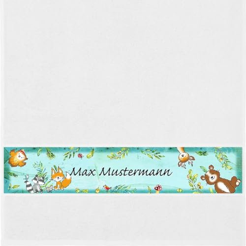 Erwin Müller Handtuch mit Namen - personalisiert - Motiv Kinder – Wald - viele Farben & Motive - Dusch-Handtuch - weiß - Größe 50x100 cm - persönliches Geschenk mit Wunsch-Name