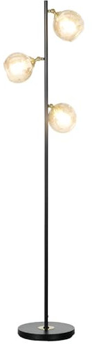 HOMCOM 3-Light Floor Lamp for Living Room with Glass Global Lampshade, Modern Standing Lamp for Bedroom, Bulb not Included, Grey