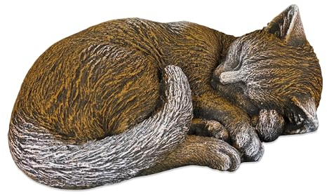 gartendekoparadies.de Schlafende Katze braun, Steinfigur, H. 11 cm, 4,5 kg, Braun, frostsicher aus Steinguss für Außenbereich