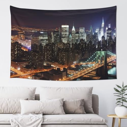 BONDIJ New York Night Tapisserie, Wandbehang, modische Dekoration, Wandteppich, Kunst, Wandbehang, Wandteppich für Schlafzimmer, Wohnheim, Wohnzimmer, 101,6 x 152,4 cm