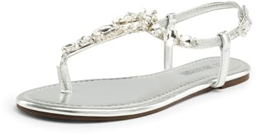 DREAM PAIRS Sandali piatti da donna eleganti con strass T-Strap infradito sandali piatti per estate vestito spiaggia, Argento, 38.5 EU