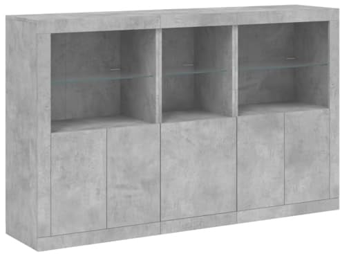vidaXL Sideboard, Kommode mit viel Stauraum, Highboard Schrank mit LED-Leuchten, Anrichte Beistellschrank Standschrank, Modern, Betongrau