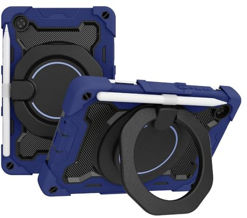 JZ Handheld Rotating Ring Bracket Armour Silicone Béquille Cas pour Lenovo Tab M8 1st/2nd/3rd TB-8505/8705/8506 8.0 inch Tablet - [Shoulder Strap][Angle Adjustment] - Blue