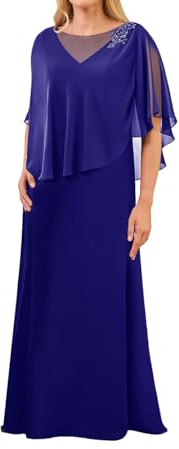 HUINI Mutter des Bräutigams Kleid Lang Chiffon Formell Abendkleid für Hochzeit Große Größen Königsblau 56