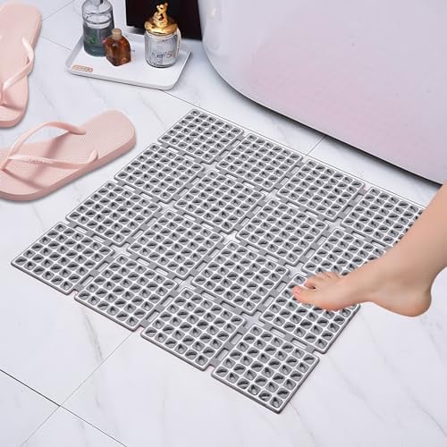Duschmatte rutschfest 60x60,Antirutschmatte Badewanne Dusche,rutschfeste Badematte Schimmelresistent und Maschinenwaschbar,Badewannenmatte für die Dusche mit Saugnäpfen,BPA-frei(Grau)