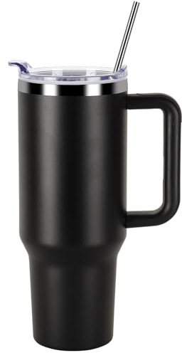 DUNSOO 1180ml Vaso TéRmico Con Asa Y Pajita,Botella De Agua Aislada De Acero Inoxidable,Taza De Café Con Tapa,Taza De Café Con Tapa