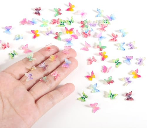 GHVACZS 60 Stück Mikro Schmetterling Resin, Bunte 3D Miniatur Schmetterlinge, Miniatur Deko, Geeignet für Feengärten, Puppenhausdekoration, Miniatur-Landschaftsbau, Kunsthandwerk, Nageldekoration