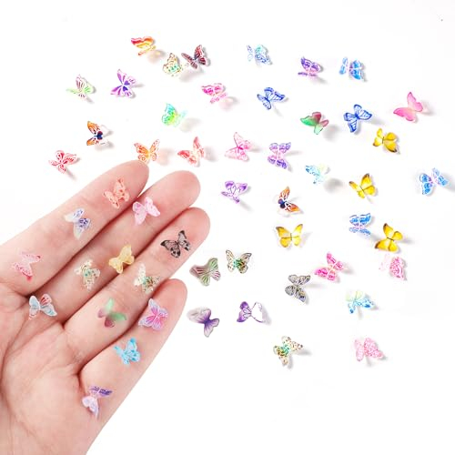 50st Schmetterling Resin, Kleine Schmetterlinge Deko Mini Bunt Kleine Schmetterlinge zum Basteln Nagel-Charms Landschaftsbau-Dekorationen für Garten Puppenhaus Feenhaus (Stil A)