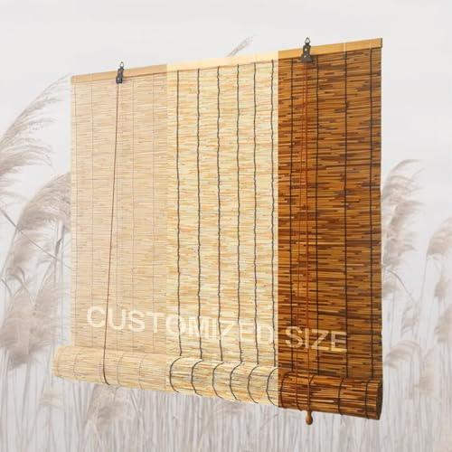 Lsjoaw Retro Bambus Jalousien Sonnenschutz und Sichtschutz Rollo Natur Bambus Raffrollo Doppelrollo Klemmfix Ohne Bohren lichtdurchlässig und verdunkelnd Ideal für Balkon/Terrasse/Garten