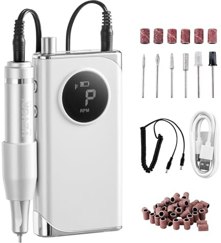 VEVOR Taladro de Uñas Eléctrico Recargable, Máquina de Lima de Uñas Inalámbrica Portátil de 40.000 RPM, Herramienta de Amoladora de Gel Acrílico para Manicura Pedicura Tallar Esmalte, 157 x 76 x 42 mm