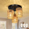 SERBASIC Rattan Lampe Decke Wohnzimmer mit 3 Flammig Hängeleuchte,Deckenleuchte Hängend Boho Lampen with LED Bulb für Wohnzimmer Schalfzimmer Küche Balkon Flur,Beige