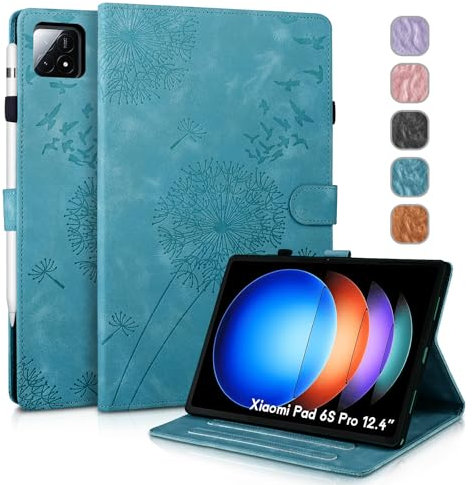 Rostsant Coque pour Xiaomi Pad 6s Pro 12.4 Pouces Pissenlit Housse en Tablette Cuir PU Protection pour Xiaomi Pad 6s Pro 12.4 Pouces Bleu
