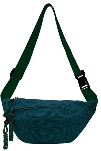 Cord Bauchtasche für Damen Herren, Crossbody-Hüfttasche Umhängetaschen Brusttasche Cord Erwachsene mit 3 Tasche und Verstellbarem Leichte Gürteltasche für Jungen Sportlich Wandern (Grün)