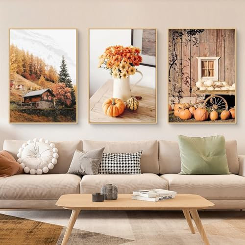 Moderne Poster Set 3er Bilder Wohnzimmer Deko Schlafzimmer Herbst Aesthetic Kunstdruck Bild Vintage Wandbilder Wanddeko Ohne Rahmen (30x40cm,A)